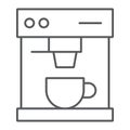 Coffee maker thin line icon, drink and espresso