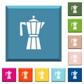 Coffee maker white icons on edged square buttons