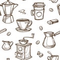 Coffee makers vector sketch retro pattern Royalty Free Stock Photo