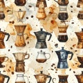 Coffee Makers Watercolor Illustration Seamless Pattern Royalty Free Stock Photo