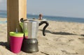 Coffee making on a beach Royalty Free Stock Photo
