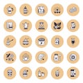 Coffee making equipment vector flat line icons. Tools - moka pot, french press, grinder, espresso, vending, plant