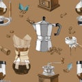Coffee making seamless pattern
