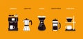 Coffee making types. Different coffee brewing methods cartoon doodle style for coffee shop, cafe menu design. Vector set Royalty Free Stock Photo