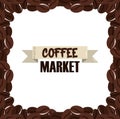 Coffee market, background grains aroma drink template Royalty Free Stock Photo