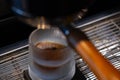 Coffee Menu called Dirty Coffee a Glass of Ristretto Coffee shot on Cold Milk on coffee machine