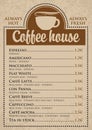 Coffee menu