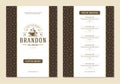 Coffee menu template design flyer for cafe with coffee shop logo cup symbol and retro typographic decoration elements. Royalty Free Stock Photo