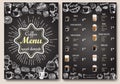 Coffee menu vector template. Front and back sides A4 paper format coffee menu price list on chalkboard. Royalty Free Stock Photo