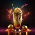 Coffee milkshake with whipped cream and chocolate balls on dark background AI Generated