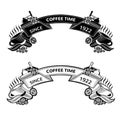 Coffee mill and cup under the oval ribbon template for text.