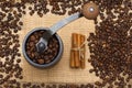 Coffee mill full coffee beans Royalty Free Stock Photo