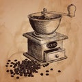 Coffee mill. Hand drawn illustration.