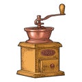 Coffee mill. Hand drawn sketch style. Vintage color vector engraving Royalty Free Stock Photo