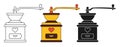 Coffee mill icon line set doodle cartoon style or stamp grinder sign retro coffeehouse menu symbol Royalty Free Stock Photo