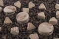 Coffee mix of cookies, sugar hearts and coffee beans