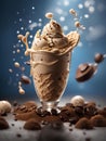 Coffee mocha ice cream gelato, floating, delicious and refreshing treat, cinematic advertising photography