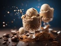 Coffee mocha ice cream gelato, floating, delicious and refreshing treat, cinematic advertising photography