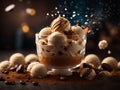 Coffee mocha ice cream gelato, floating, delicious and refreshing treat, cinematic advertising photography