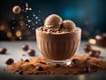 Coffee mocha ice cream gelato, floating, delicious and refreshing treat, cinematic advertising photography