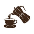 Coffee moka pot pouring on cup fresh silhouette icon style Royalty Free Stock Photo