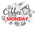 Coffee monday, beans and cezve with brewed drink