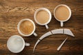 Coffee, morning start. The speedometer of energy. Creative idea. Hot coffee, top view.