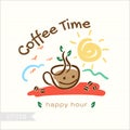 Coffee in morning time illustration for badge, label, identity