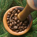 Coffee in a mortar. Royalty Free Stock Photo
