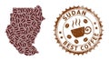 Mosaic Map of Sudan of Coffee Beans and Grunge Stamp for Best Coffee