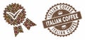 Coffee Mosaic Quality Badge with Distress Italian Coffee Stamp