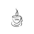 Coffee mug. The aroma of coffee. Meeting for a cup of tea. logo. Layout for brochure, business card. coffee shop decoration. eps