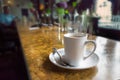 A coffee mug on a bar table. Royalty Free Stock Photo