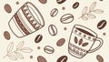 Coffee Mug Beans Branch Pattern Vector, Cafe Art, Culinary Theme, vector design Generative AI Royalty Free Stock Photo