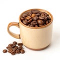 Coffee mug with coffee beans isolated on white background Royalty Free Stock Photo