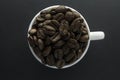 Coffee beans ground coffee and cup of black coffee