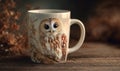 A coffee mug with a brown owl on it Royalty Free Stock Photo