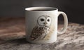 A coffee mug with a brown owl on it Royalty Free Stock Photo