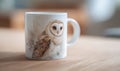 A coffee mug with a brown owl on it Royalty Free Stock Photo
