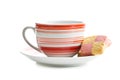Coffee mug and colored butter biscuits Royalty Free Stock Photo