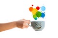 Coffee-mug with colorful abstract speech bubble Royalty Free Stock Photo