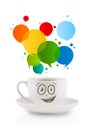 Coffee-mug with colorful abstract speech bubble Royalty Free Stock Photo