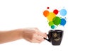 Coffee-mug with colorful abstract speech bubble Royalty Free Stock Photo