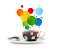 Coffee-mug with colorful abstract speech bubble Royalty Free Stock Photo