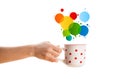 Coffee-mug with colorful abstract speech bubble Royalty Free Stock Photo