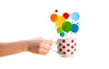 Coffee-mug with colorful abstract speech bubble Royalty Free Stock Photo