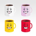 Coffee mug emoticon icon set