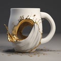 Golden Coffee Mug With Distorted And Fractured Design