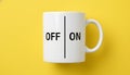 Coffee Mug with On Off Text on Yellow Background Royalty Free Stock Photo