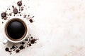 Coffee mug overhead view with scattered coffee grounds and stains Royalty Free Stock Photo